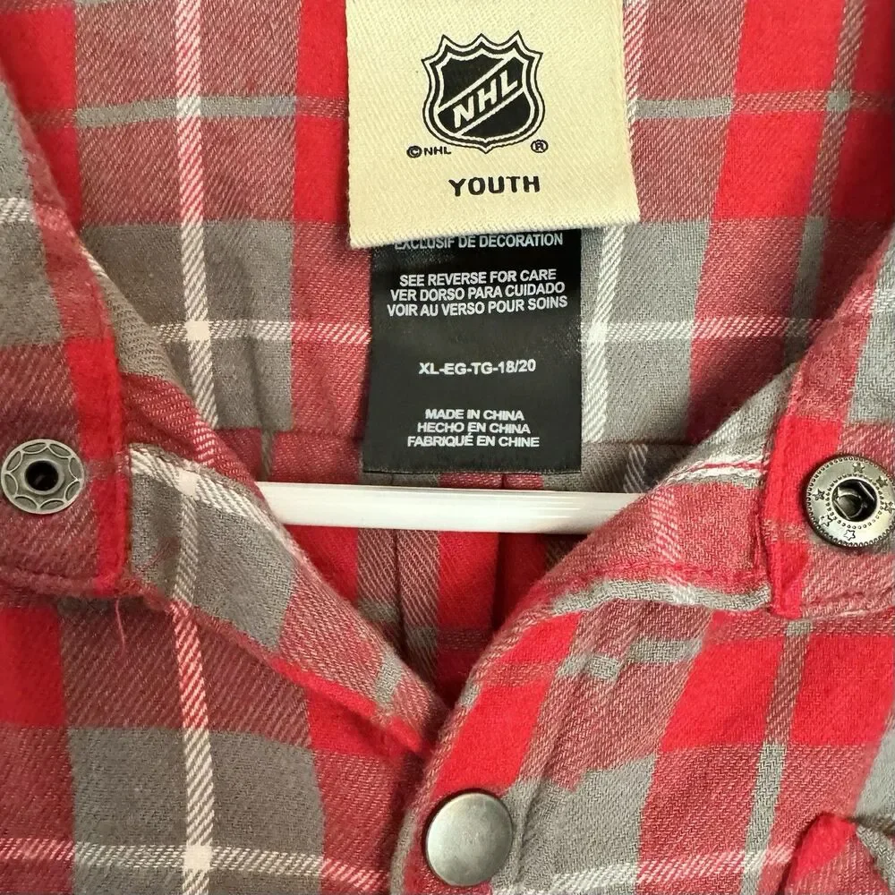 Youth NHL Washington Capitals Red Plaid Flannel Shirt Snap Button Long Sleeve‎